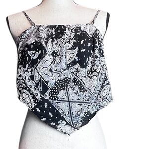 Wild Fable Black & White Paisley Tie-Back Crop Top – Size M New With Tag